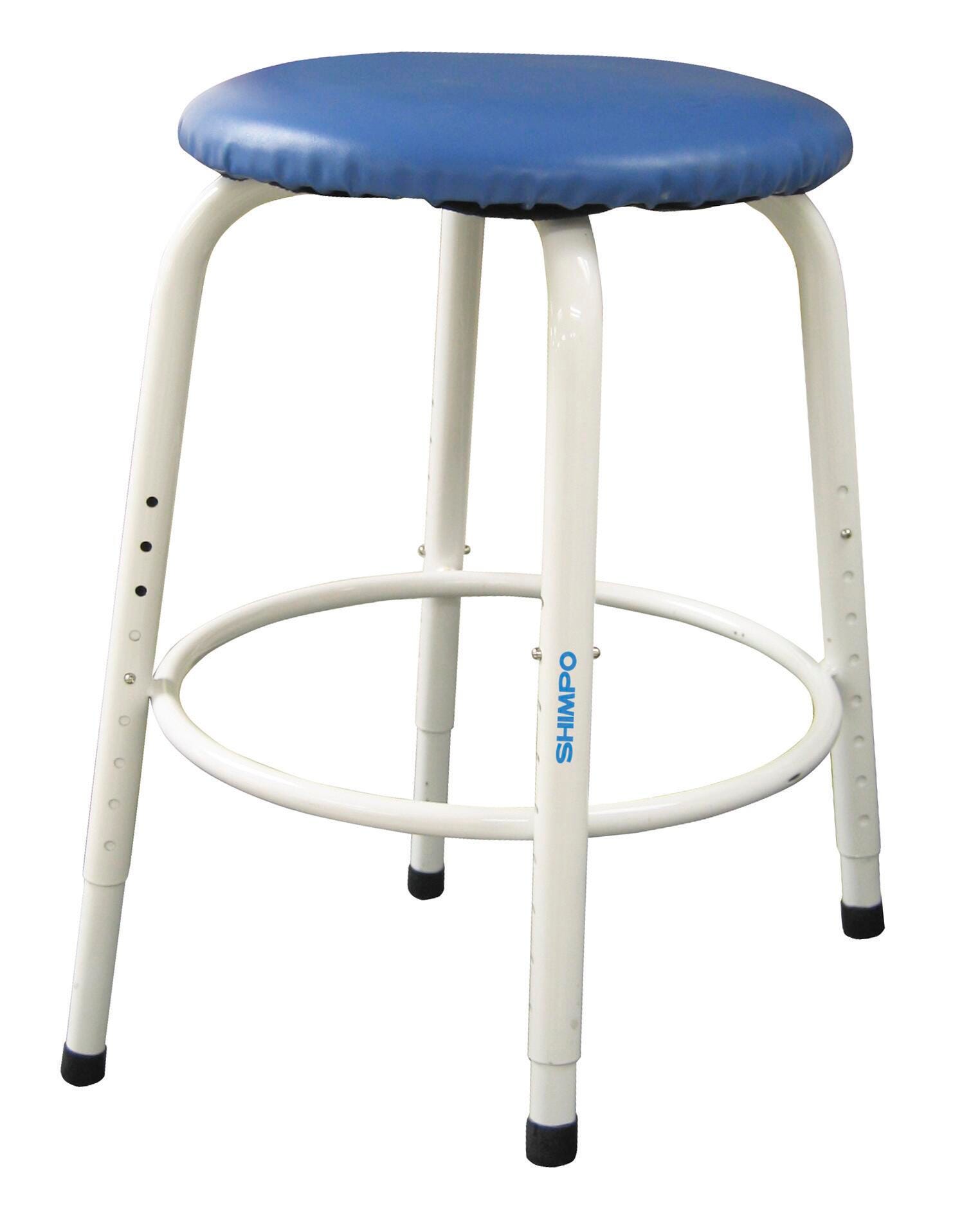 Shimpo Adjustable Stool, 19 - 26 Inch Seat, Blue Seat, White Frame